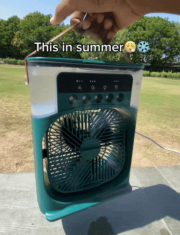 Sunny Energy Solution PORTABLE AIR CONDITIONER with DC FAN 🌬️💧— Creates a refreshing mist and doubles as a humidifier, keeping your environment cool and comfortable wherever you go.