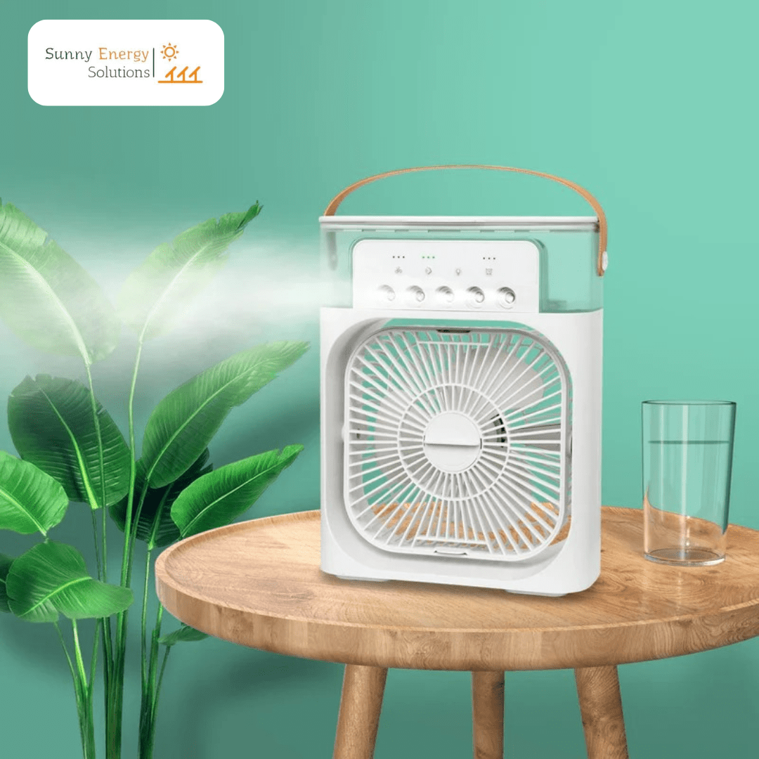 Sunny Energy Solution PORTABLE AIR CONDITIONER with DC FAN  🌬️💧— Creates a refreshing mist and doubles as a humidifier, keeping your environment cool and comfortable wherever you go.